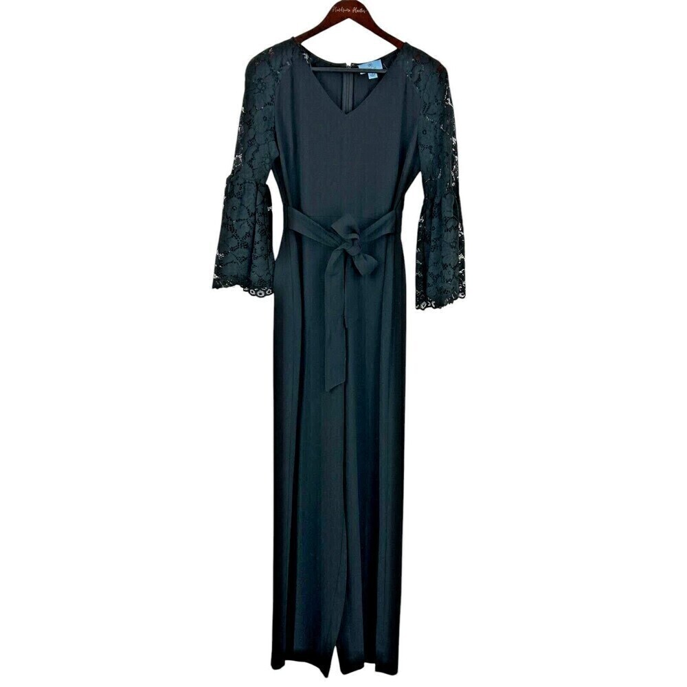 CeCe Womens Size 6 Wide Leg Dressy Jumpsuit Lace Bell Sleeves Hidden Zipper H1‎